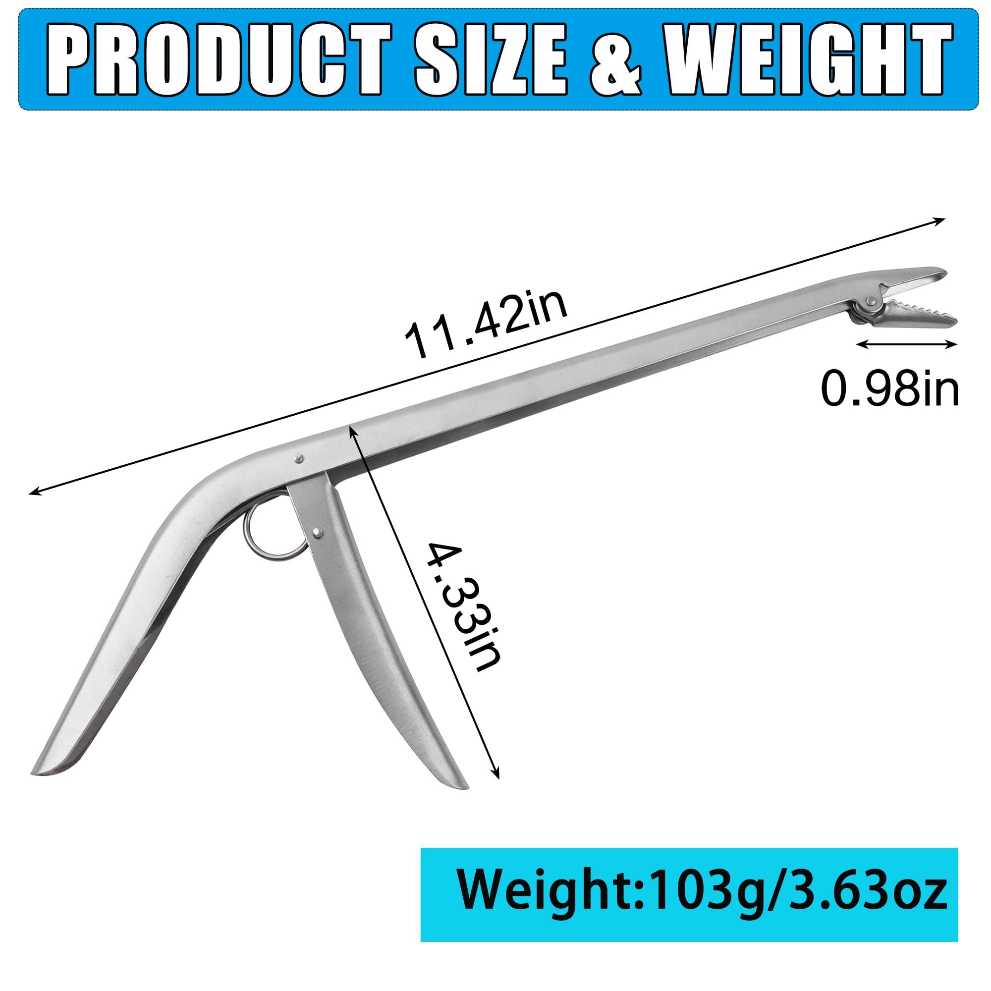 Fish hook remover in a close up showing slim design and 11.5 inch length