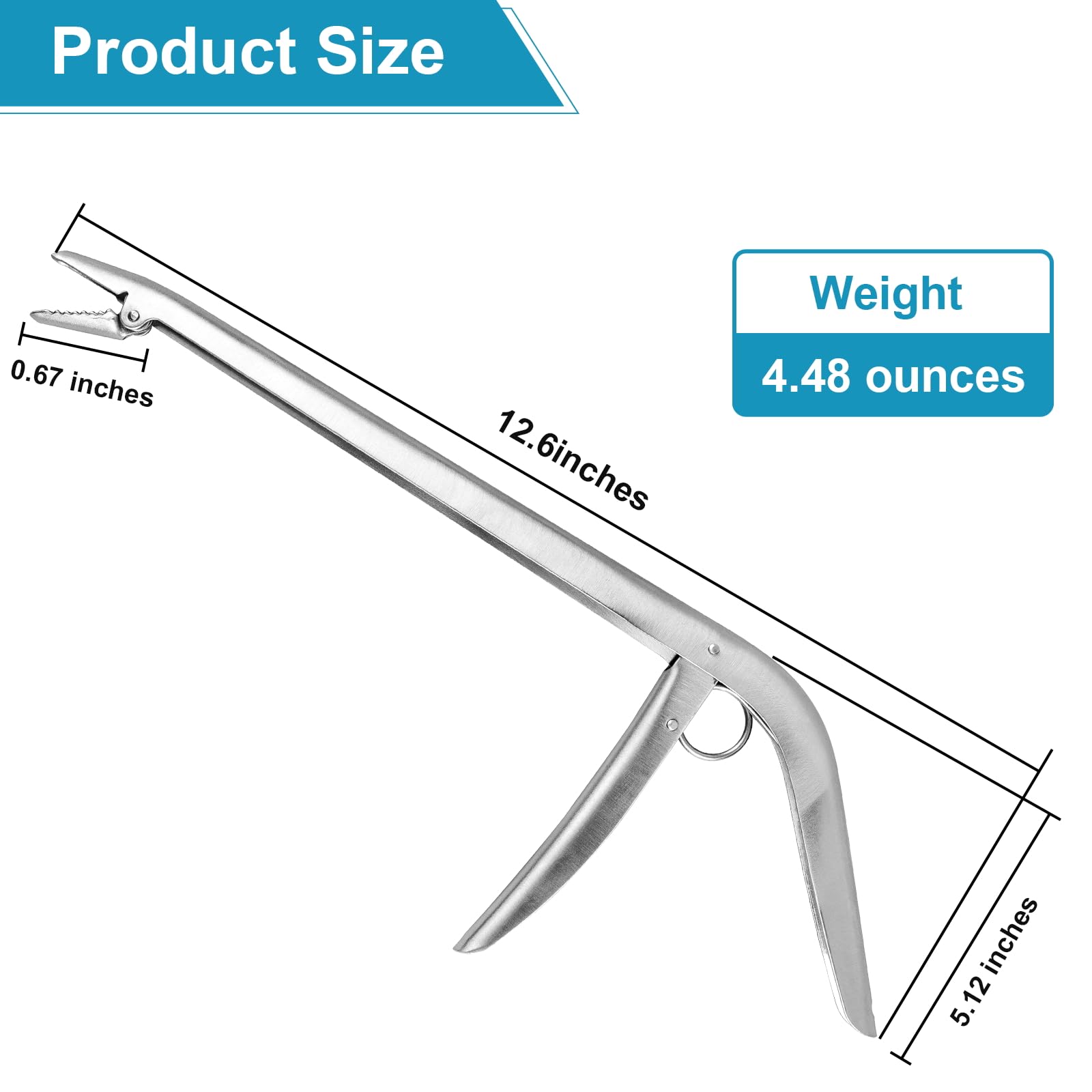 Long neck design of fish hook remover for deep mouth access