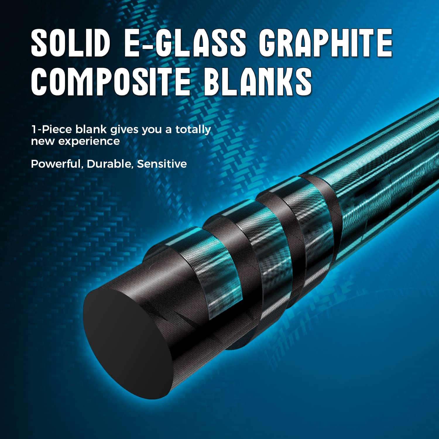 FISHAPPY 1-piece E-glass graphite blank emphasizes durability and sensitivity during bites.