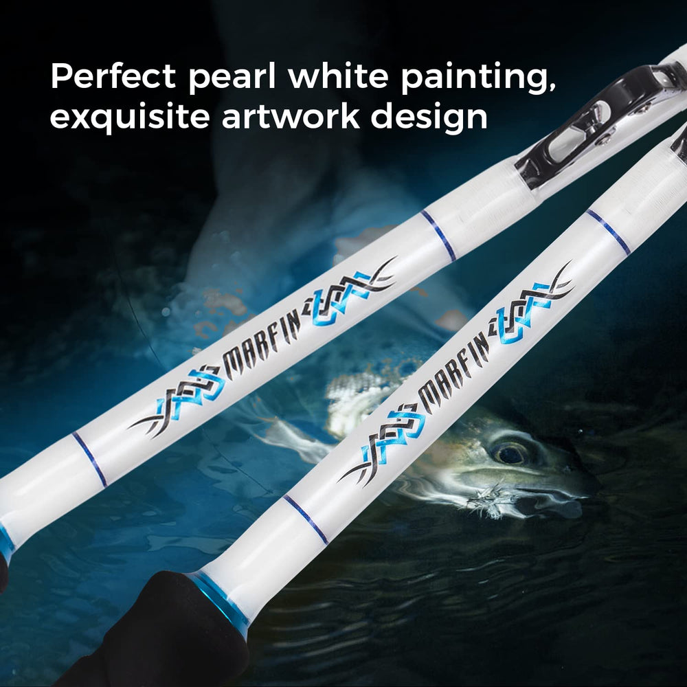 FISHAPPY conventional boat fishing rod suited for standup trolling on saltwater trips.