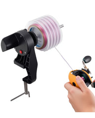 Fishafy motorized line winder on a workbench showing easy spool preparation