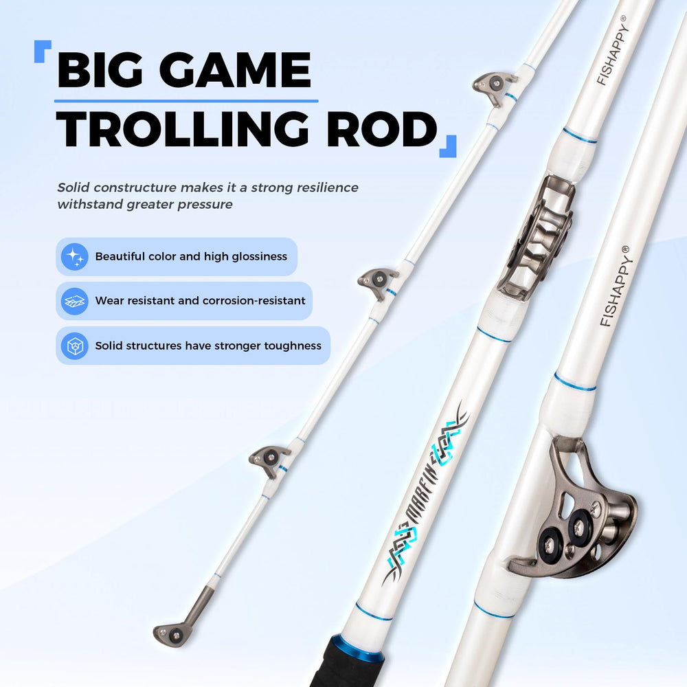 FISHAPPY trolling rod aluminum reel seat locks secure reel placement.