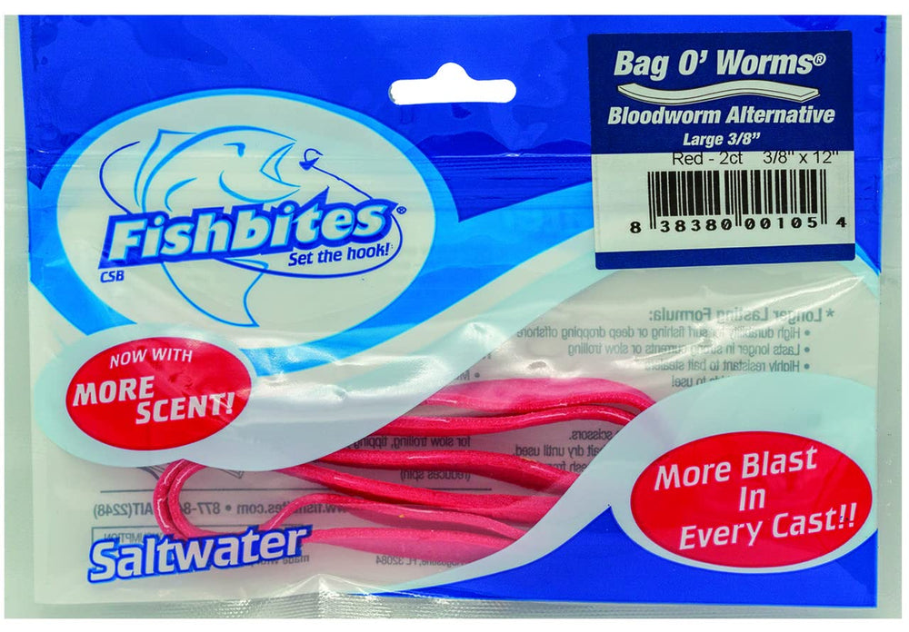 FishBites Bag O' Worms Bloodworm red 3/8 wide releases scent quickly for saltwater fishing
