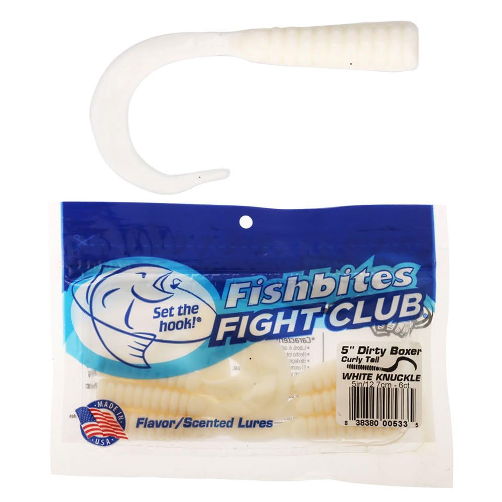 FishBites Fight Club 5in Dirty Boxer Curly Tail White Knuckle ready for catching more saltwater fish.