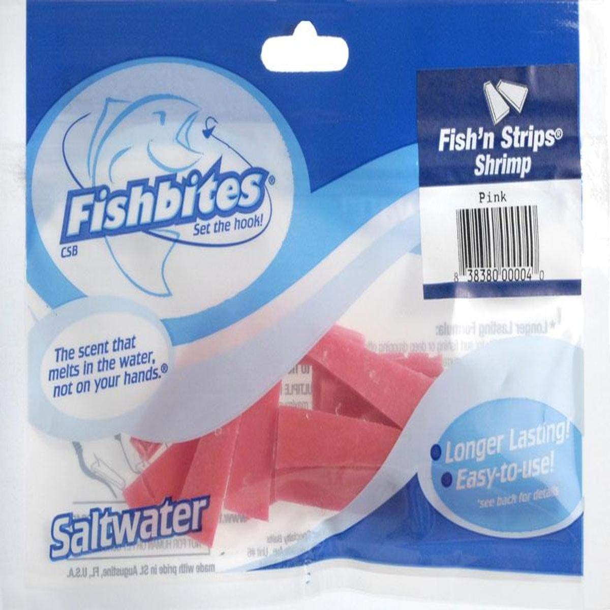 FishBites Fish'n Strips pink shrimp on hook provide natural feel and scent release.