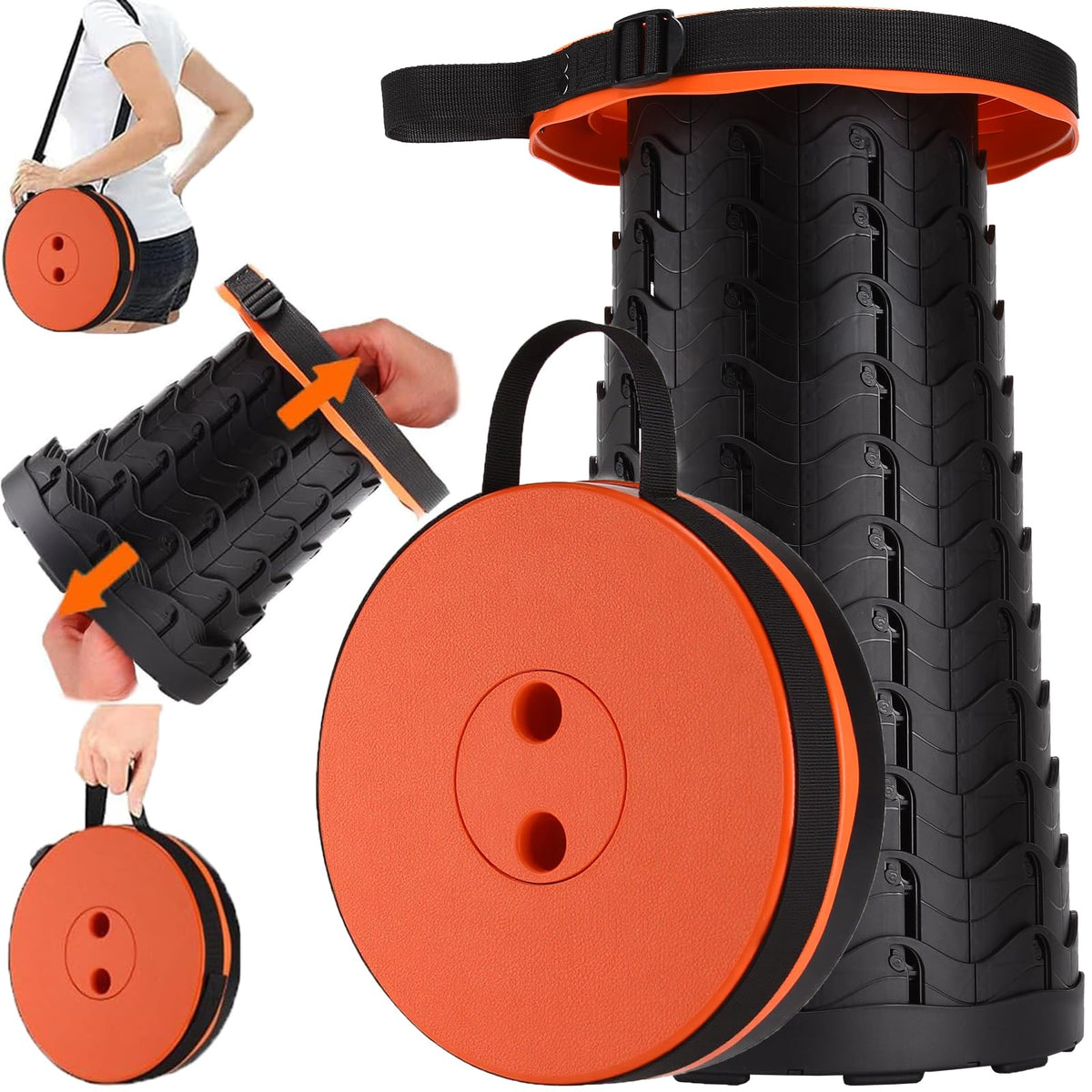 Fishboy Upgraded Collapsible Stool opened to show 17.7-inch height for outdoor seating.