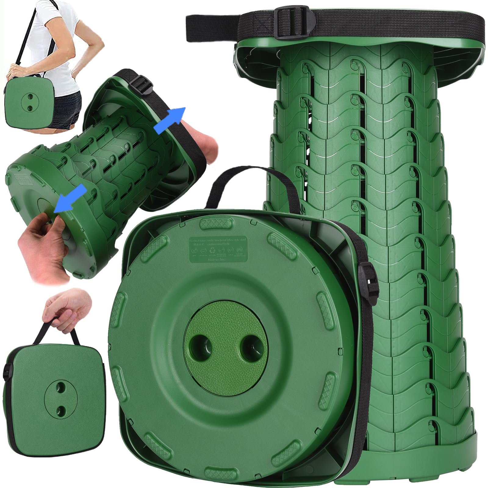 Fishboy Upgraded Square Collapsible Stool closed state, compact carry size for travel
