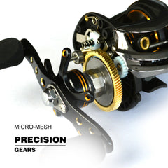 FishDrops baitcasting reel centrifugal brake aids precise casting.