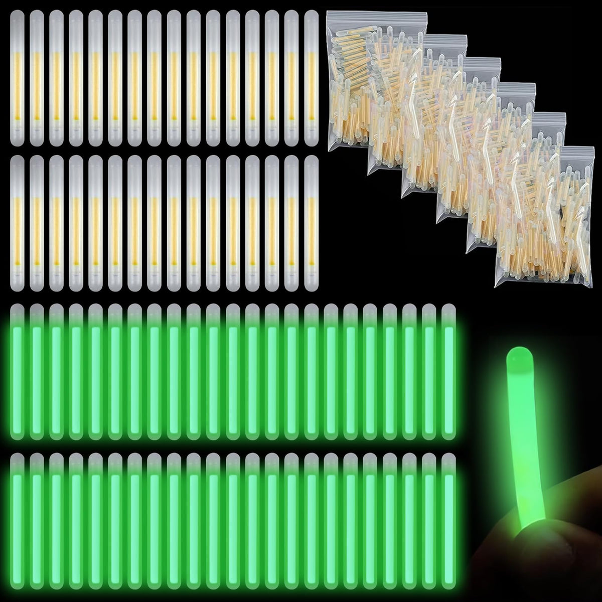 600-pack green glow sticks for fishing, 1.5-inch