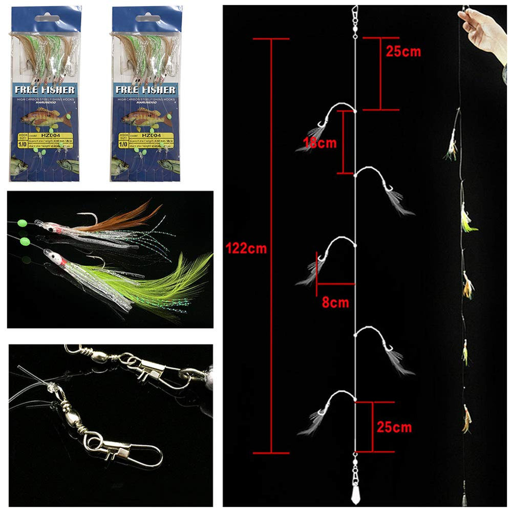 Luminous head lures and luminous shrimp lures included in the set