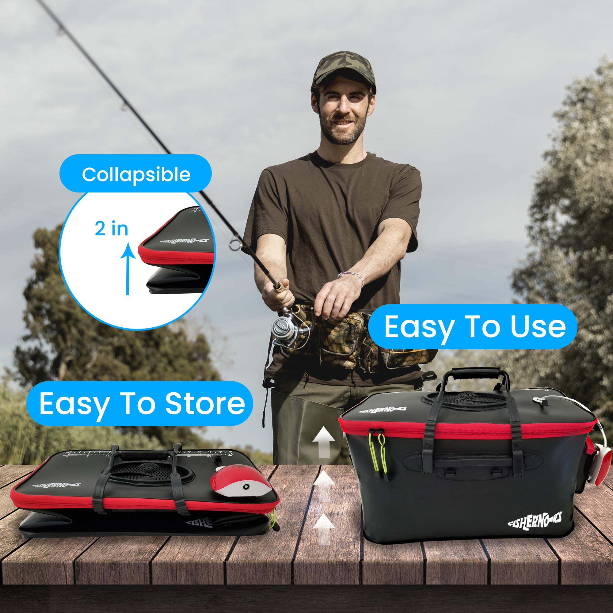 Rechargeable air pump aerator for Fishernomics live bait bucket