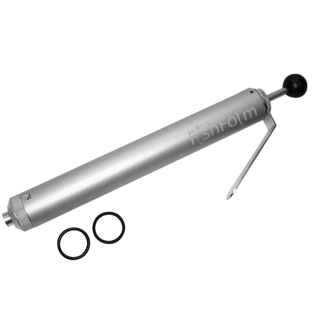 FishForm aluminum injector 7oz body enables smooth plastisol flow for realistic soft bait profiles.