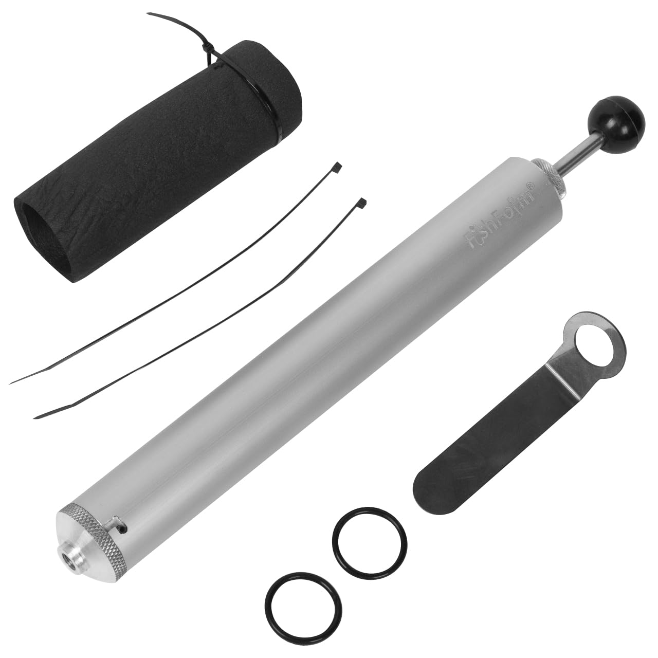 FishForm aluminum injector 7oz body enables smooth plastisol flow for realistic soft bait profiles.
