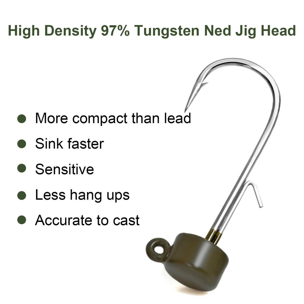Fishfun 1/4oz green tungsten Ned Rig jig head side view