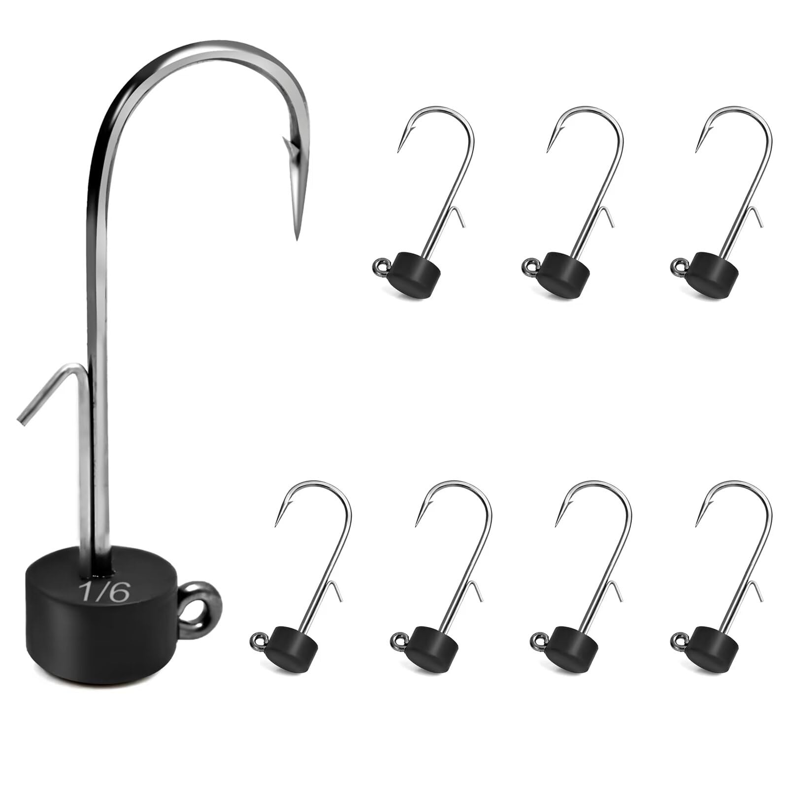Fishfun 8Pcs Tungsten Ned Rig Jig Heads Black 1/6oz set