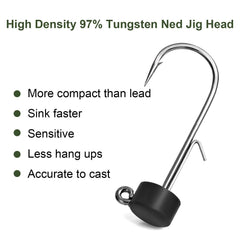 Close-up of Mustad 90-degree round-bend hook on Fishfun Ned Rig head