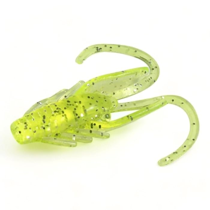 FISHIN ADDICT Nano-Cray 40mm chartreuse close-up with wiggling claws for perch fishing