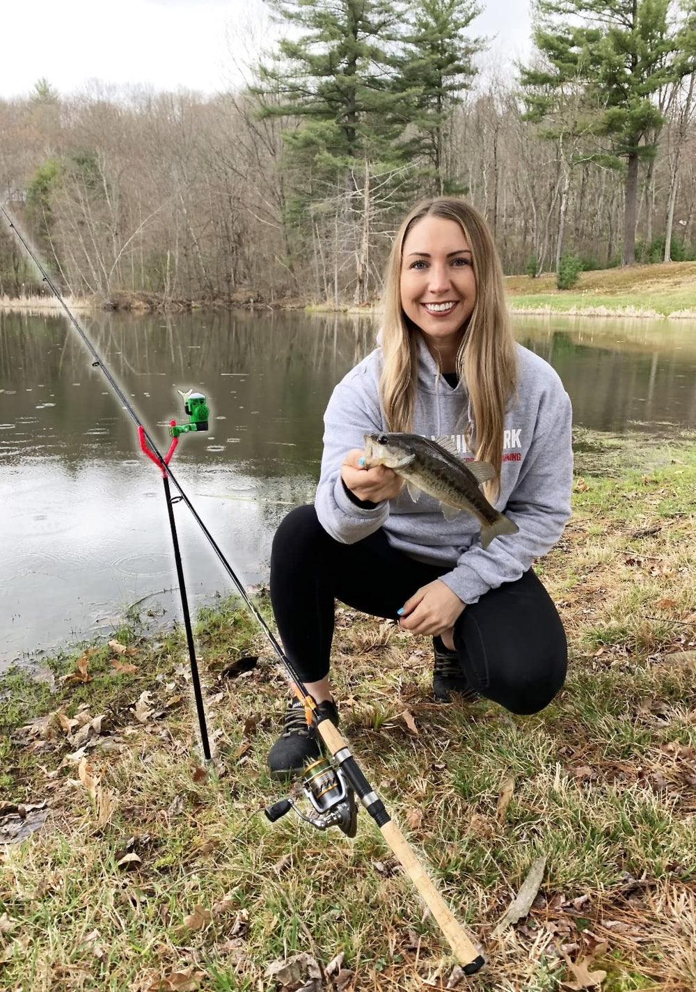 Fishin Stix Bite Alarm blinking and sounding to signal a bite.
