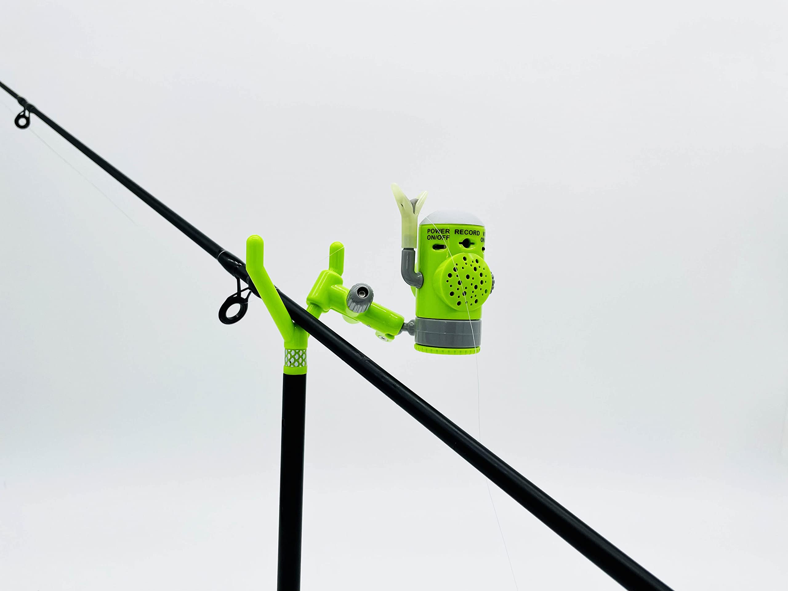 Fishin Stix Bite Alarm color options in black, pink, orange, green, and yellow for easy matching.