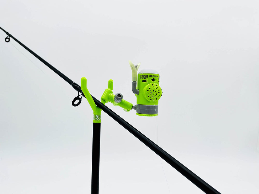 Fishin Stix Bite Alarm color options in black, pink, orange, green, and yellow for easy matching.