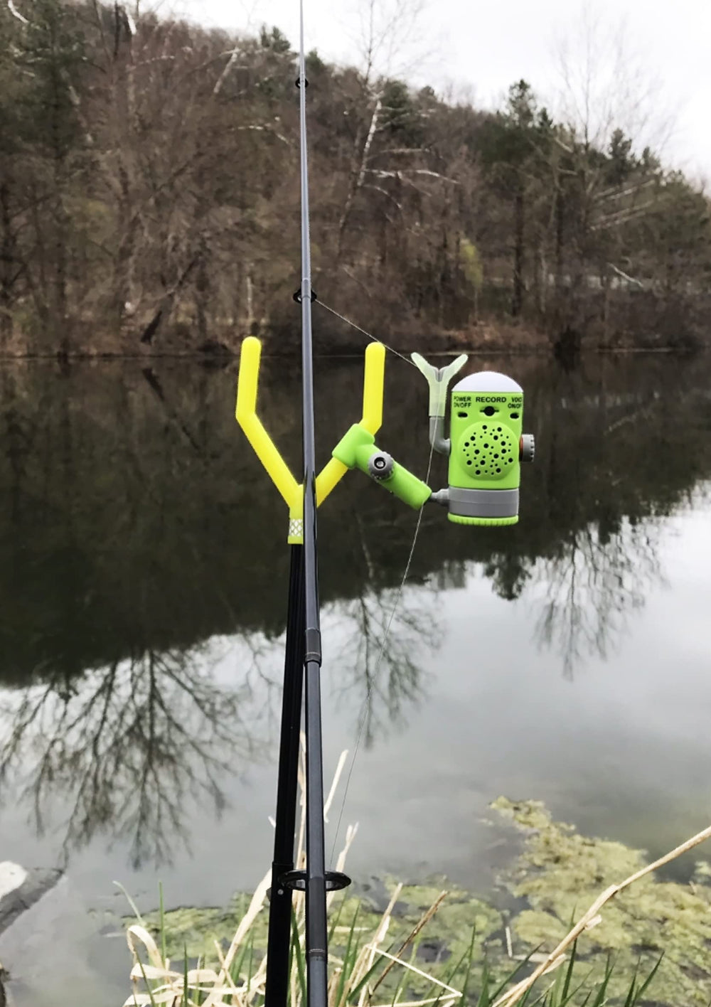 Fishin Stix Bite Alarm showing the custom 6-second recording option for personalized alerts.