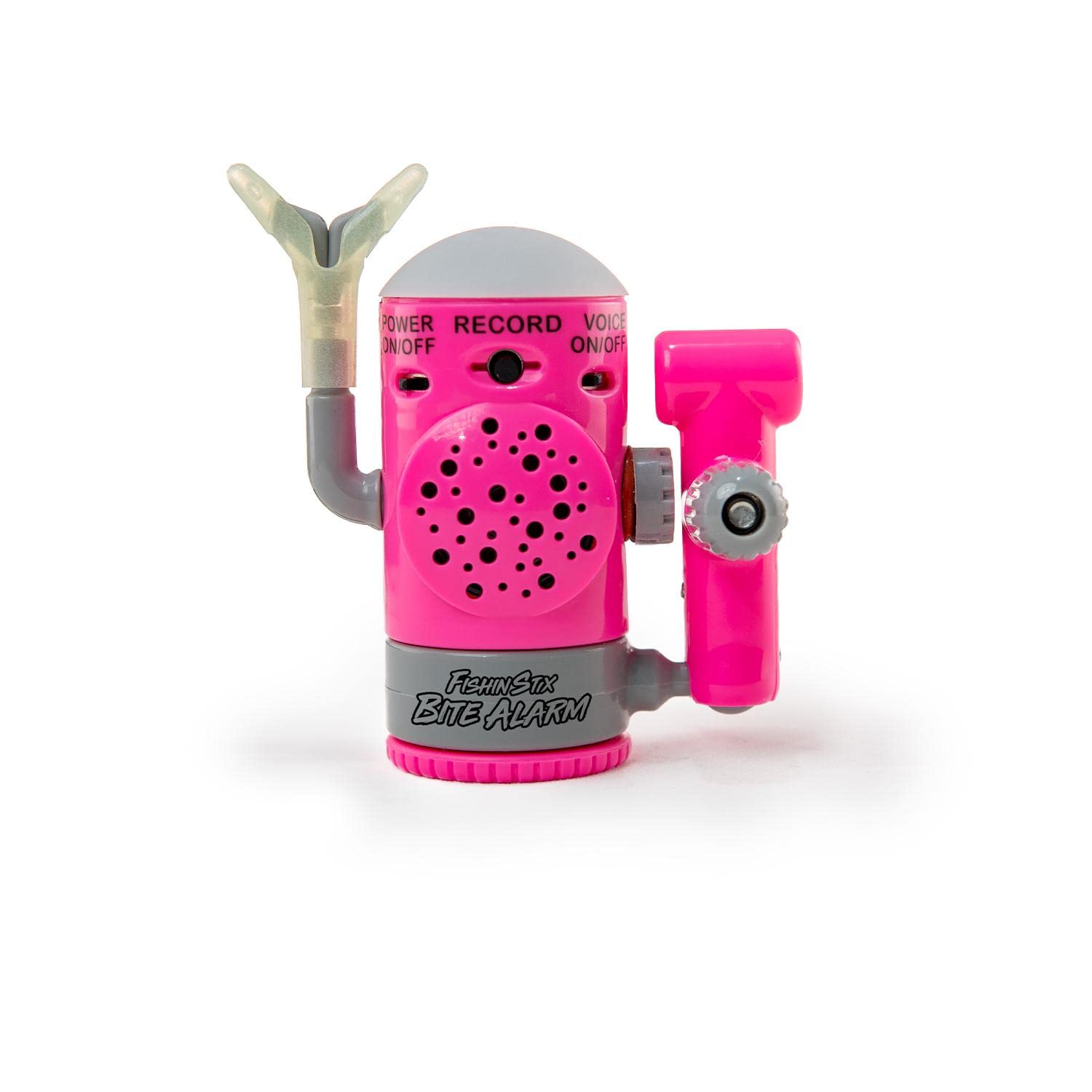 Pink Bite Alarm recording button close-up enabling custom bite alerts up to six seconds