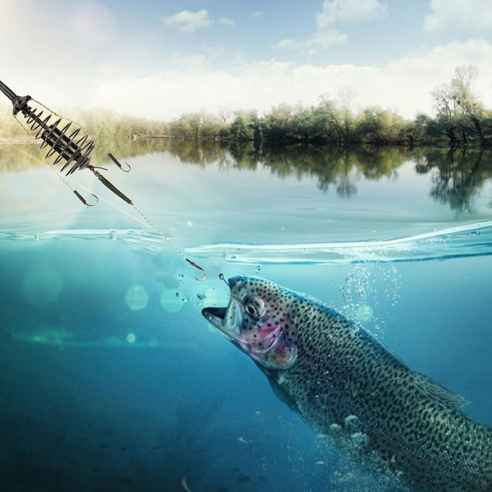 Fishing Bait Holder with spring cage ensures steady bait release for bottom fishing.