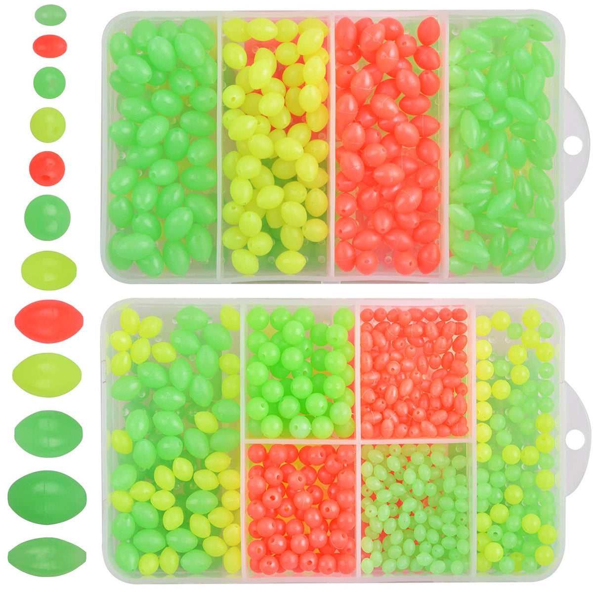 Assorted glow fishing beads set in a storage box