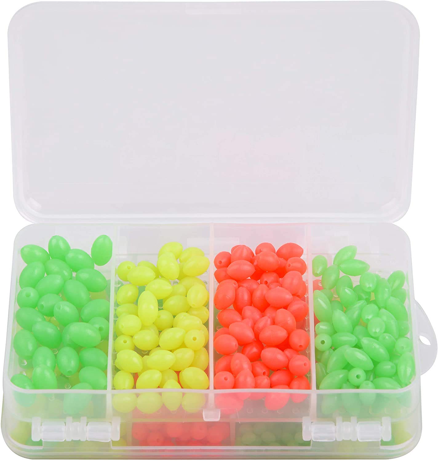 Close-up of green luminous beads showing smooth holes for threading.