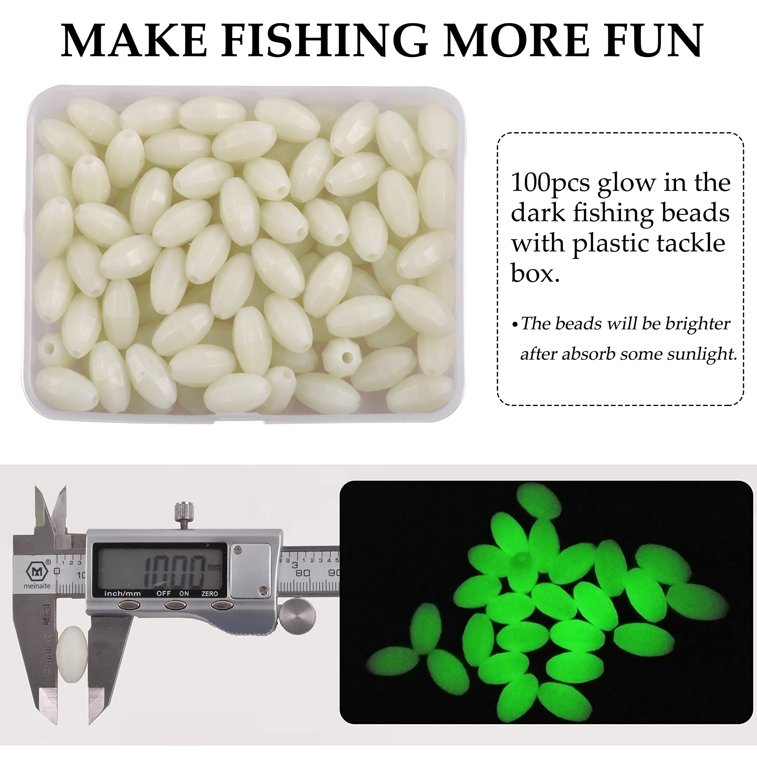 Package of 100 luminous fishing beads