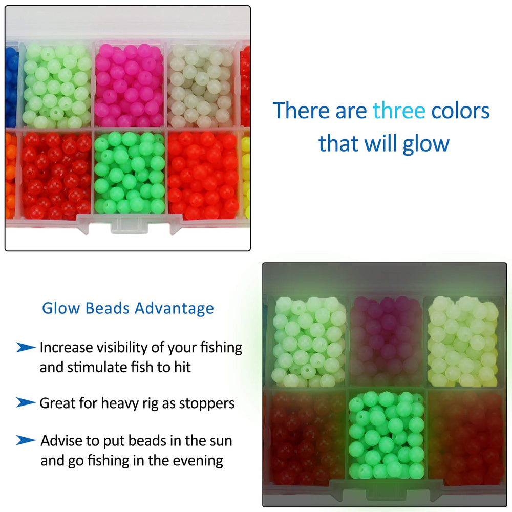 Floating beads in bright glow colors for fishing rigs