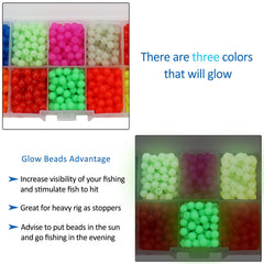 Floating beads in bright glow colors for fishing rigs