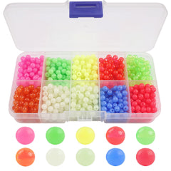 Assorted glow and non-glow 5mm fishing beads in storage box
