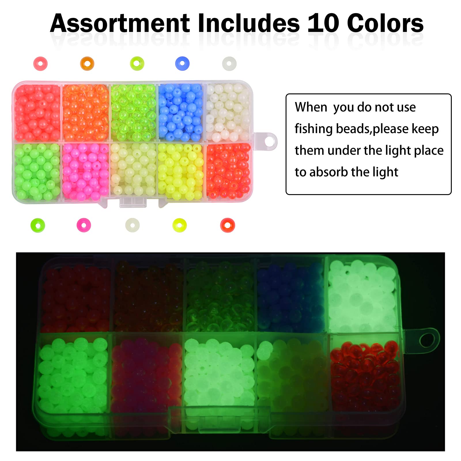 Close-up of 5mm round plastic fishing beads