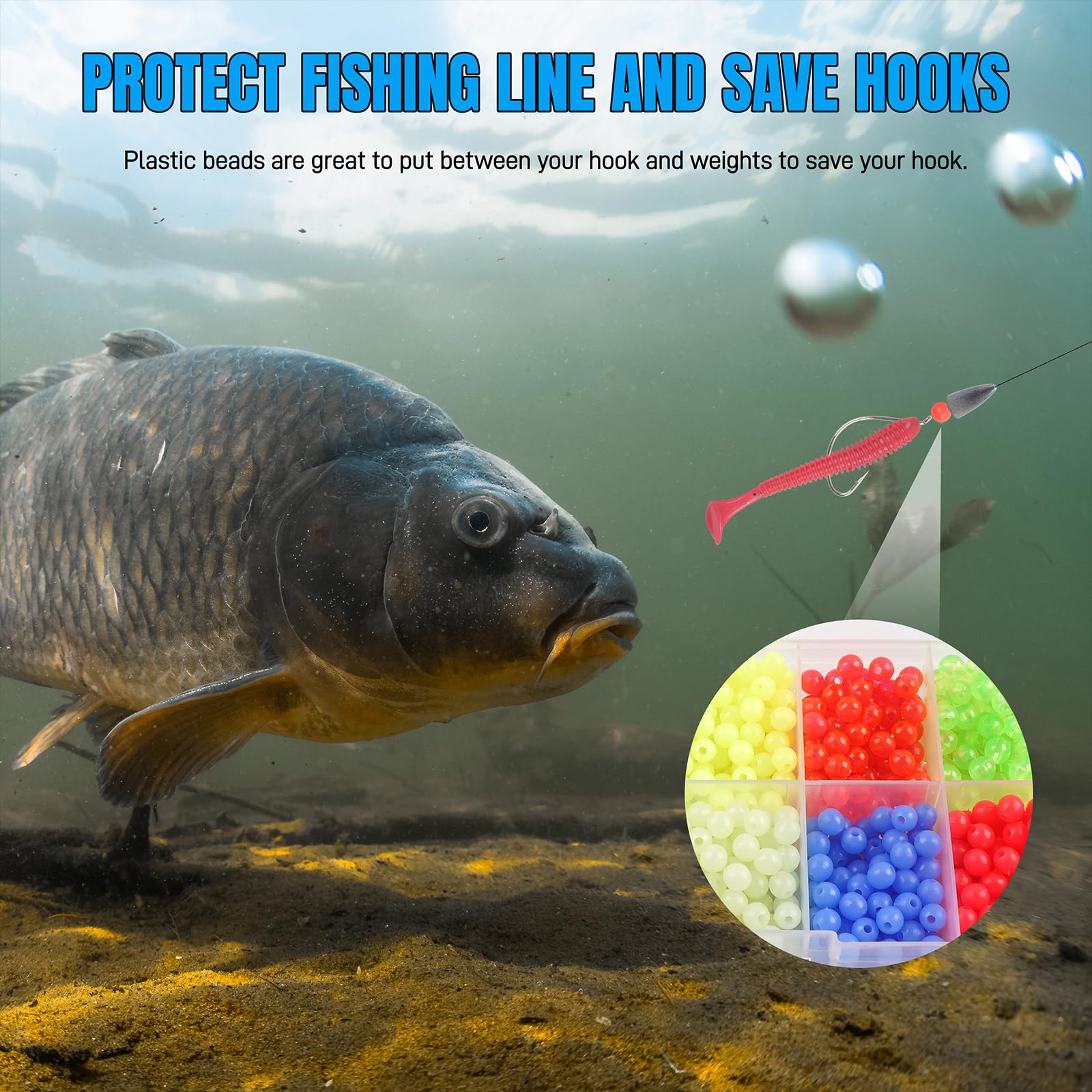 Beads used on a fishing rig above the hook