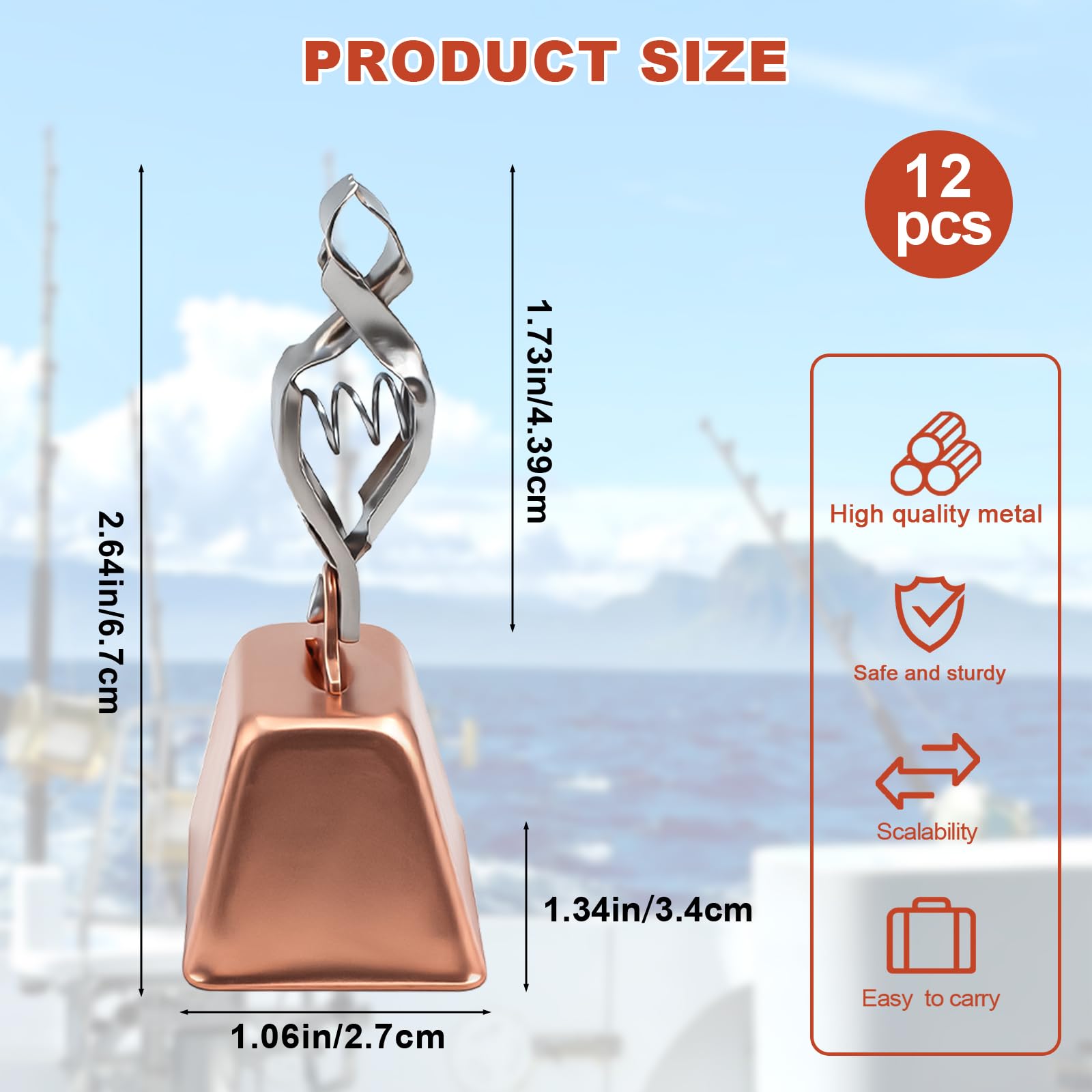 Close-up of copper-colored fishing bell on rod