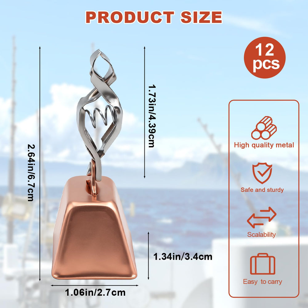 Close-up of copper-colored fishing bell on rod