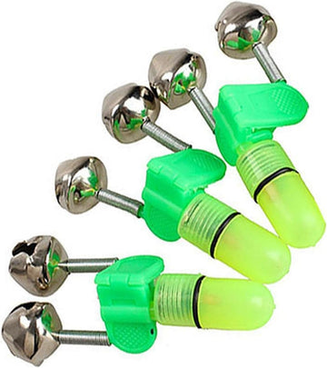 3-piece fishing bite alarm twin bells with night LED light – front view