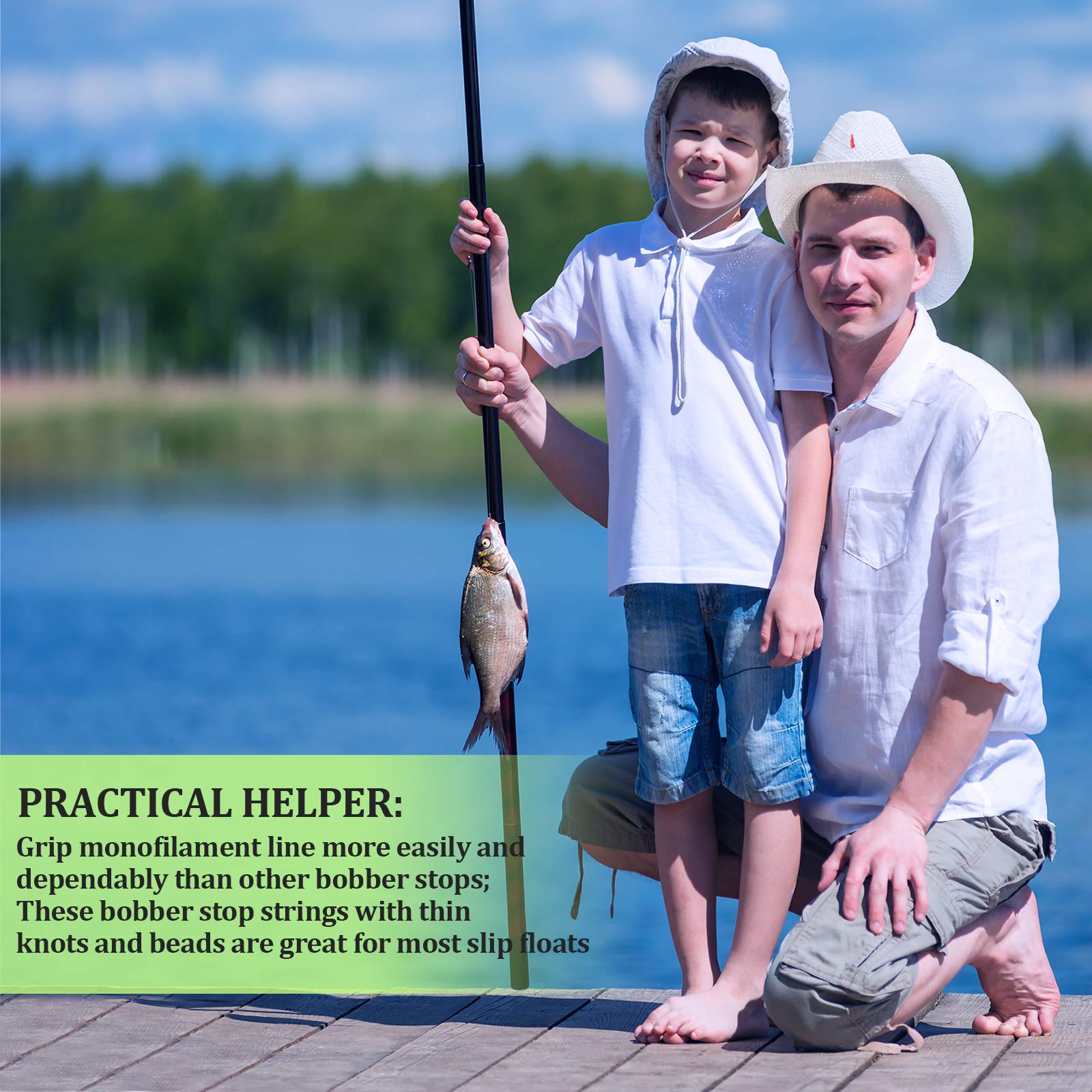 Portable pack of green bobber stops with beads
