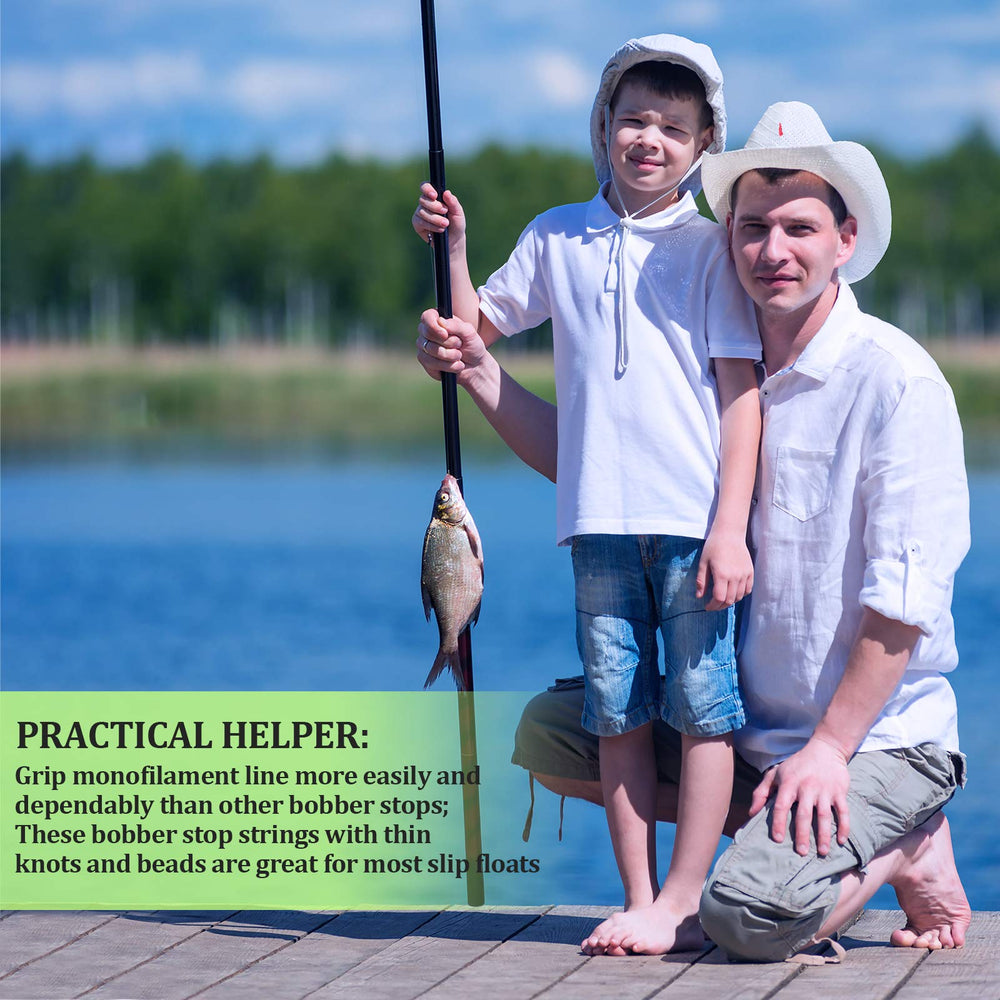 Portable pack of green bobber stops with beads