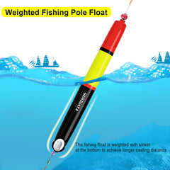 Long-cast weighted pole float designed for big fish like catfish