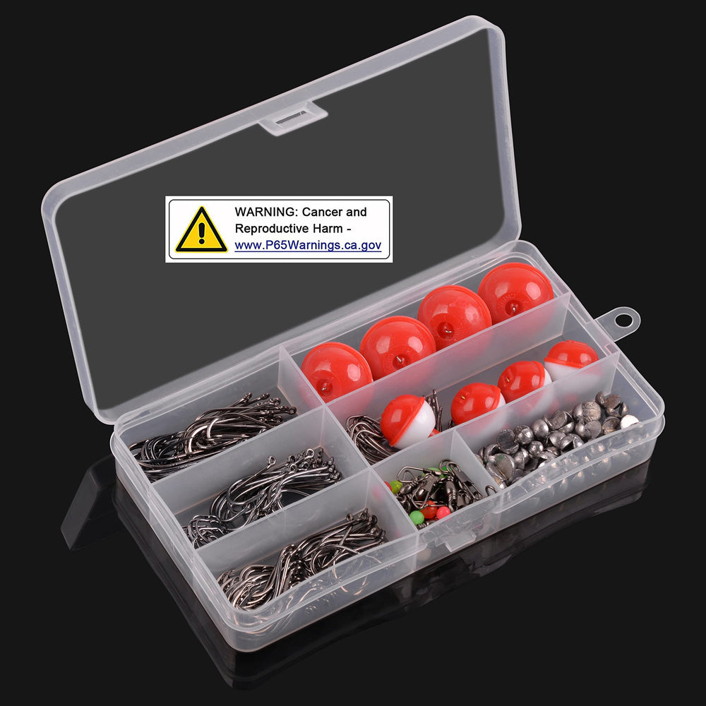 Fishing bobbers, split shot weights, swivels and beads included in the kit
