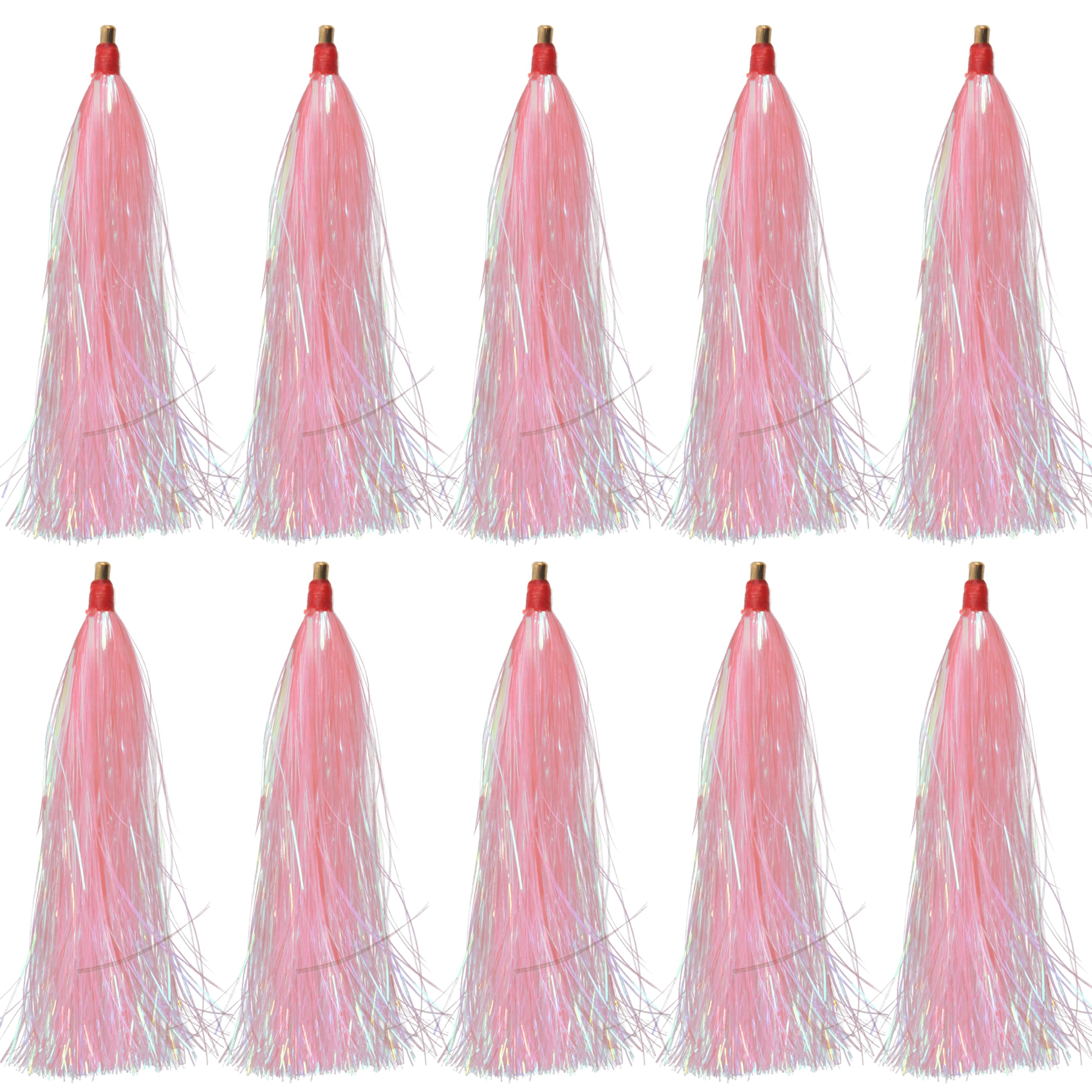 Pink fishing bucktail teaser set close-up