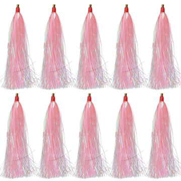 Pink fishing bucktail teaser set close-up