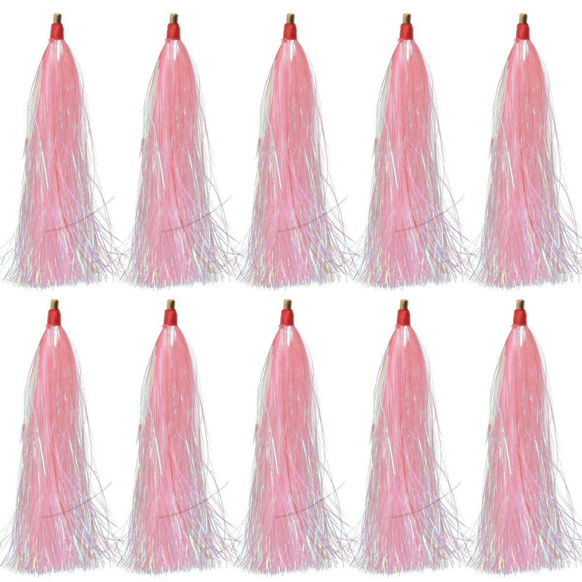 Pink fishing bucktail teaser set close-up