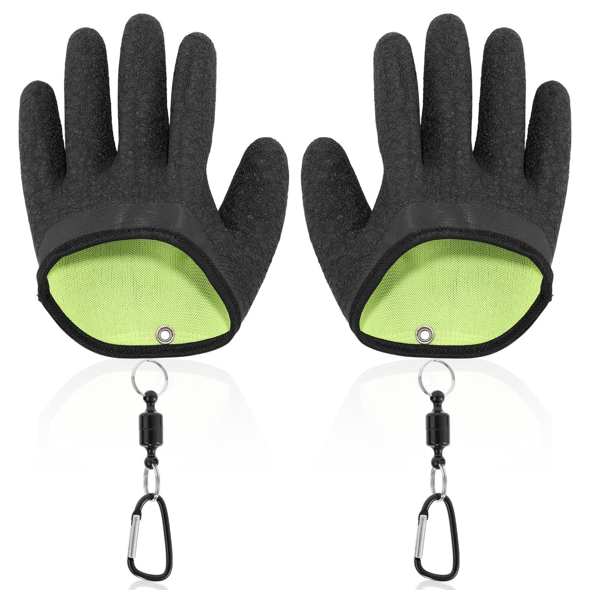 Front view of fishing gloves with magnet release
