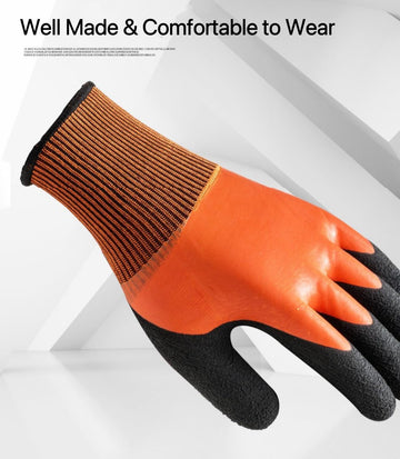 Close-up of anti-slip latex coating on waterproof fishing gloves