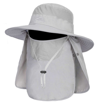 Light grey 3-in-1 fishing hat for men with wide brim