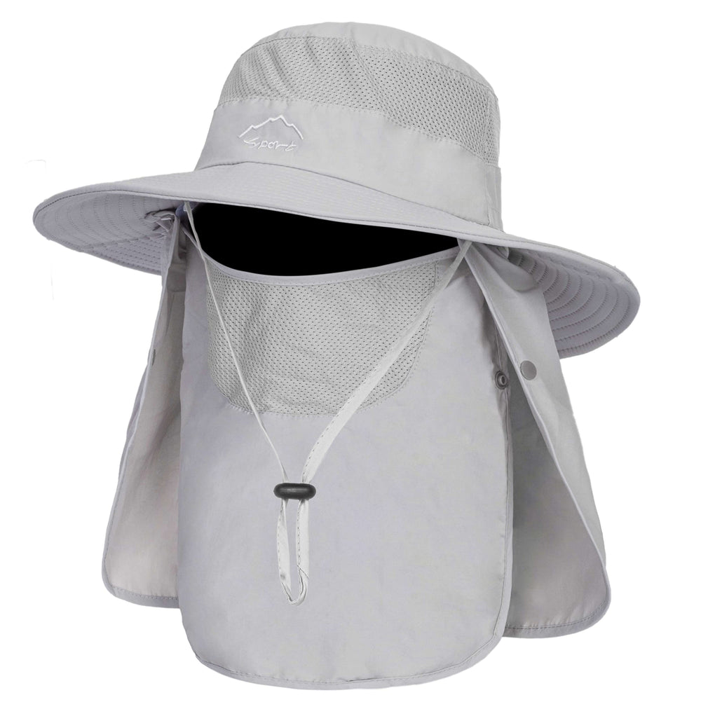 Light grey 3-in-1 fishing hat for men with wide brim