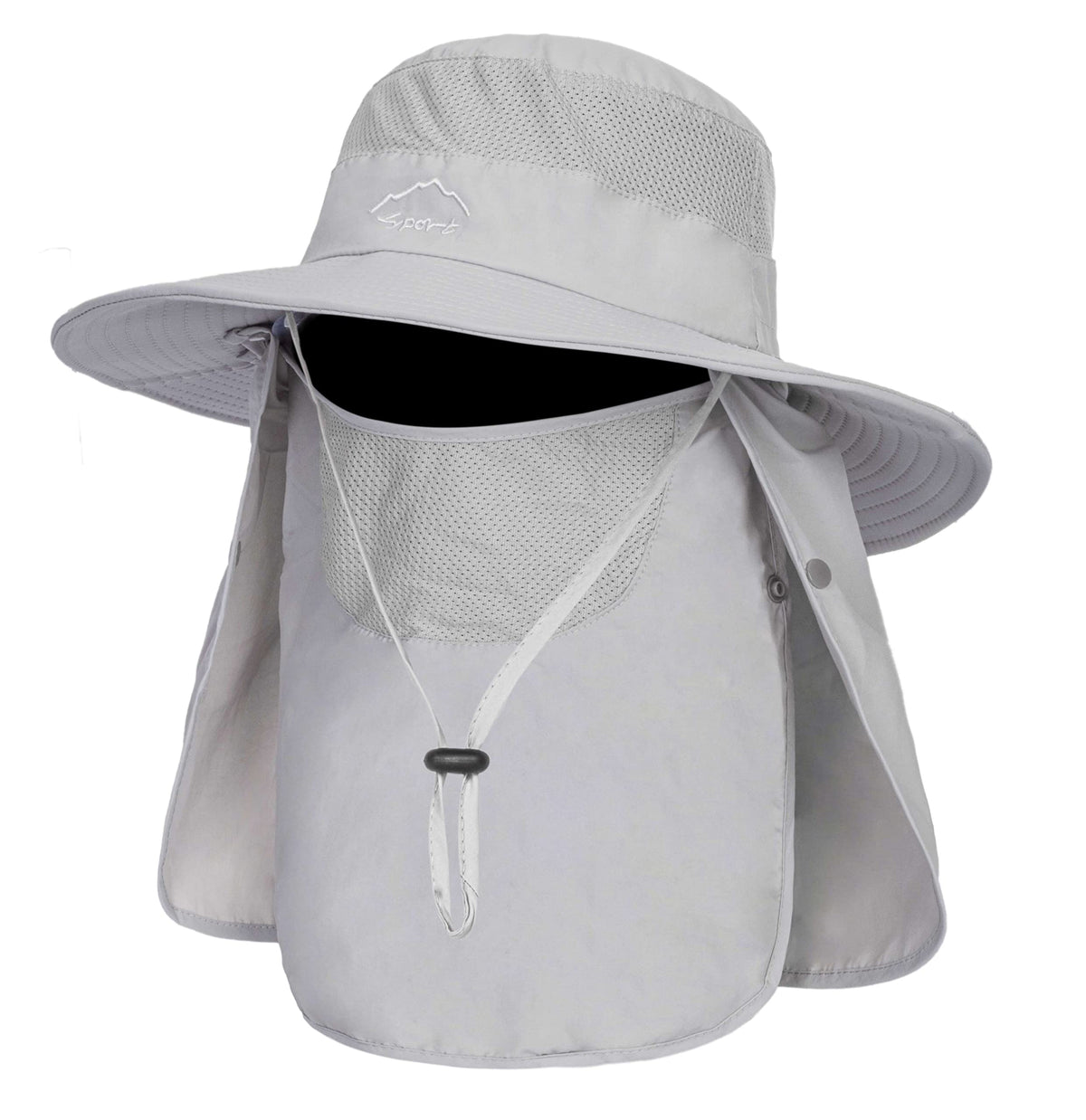 Light grey 3-in-1 fishing hat for men with wide brim